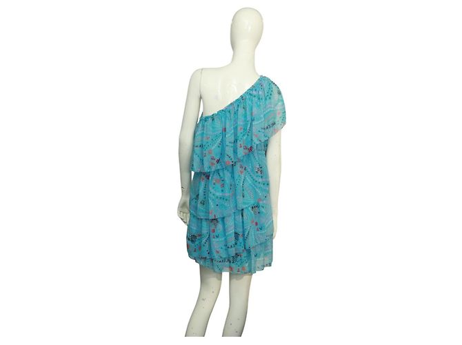 Zadig & Voltaire Risaly Print Mini-Kleid Blau mit Perlen und Ein-Schulter-Design XS - Ansicht 2