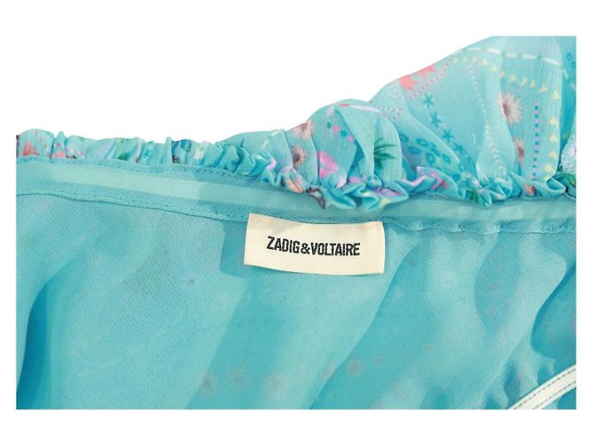 Zadig & Voltaire Risaly Print Mini-Kleid Blau mit Perlen und Ein-Schulter-Design XS - Ansicht 3
