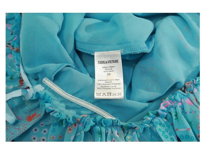 Zadig & Voltaire Risaly Print Mini-Kleid Blau mit Perlen und Ein-Schulter-Design XS - Ansicht 5