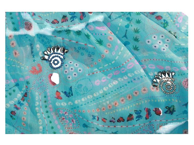 Zadig & Voltaire Risaly Print Mini-Kleid Blau mit Perlen und Ein-Schulter-Design XS - Ansicht 8