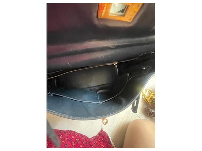 Kelly Borsa Hermès in pelle blu navy - vista 13