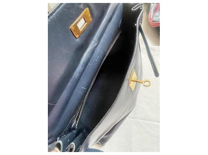 Kelly Borsa Hermès in pelle blu navy - vista 14