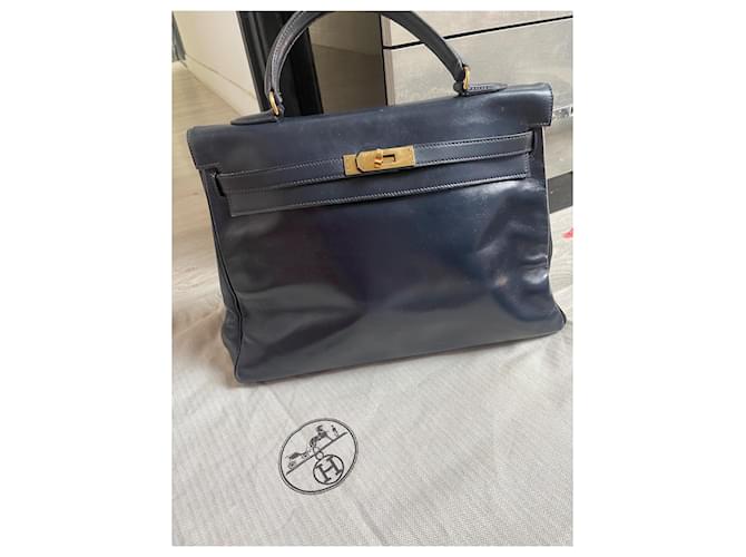 Kelly Borsa Hermès in pelle blu navy - vista 2