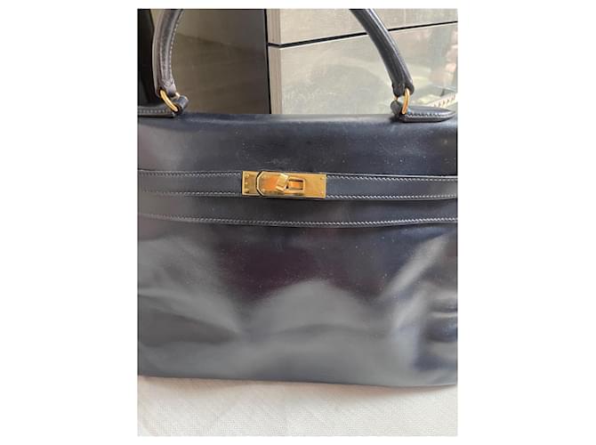 Kelly Borsa Hermès in pelle blu navy - vista 5