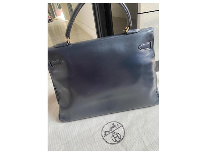 Kelly Borsa Hermès in pelle blu navy - vista 6