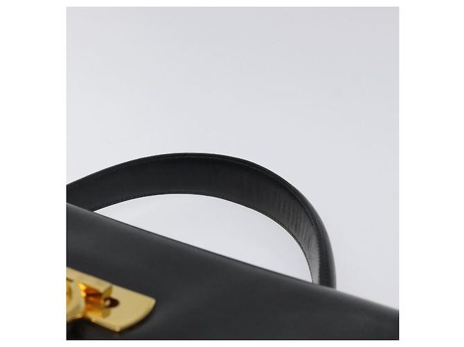 Bolsa de mão em couro preto e dourado Gancini da Salvatore Ferragamo Auth yk17898 - vista 14