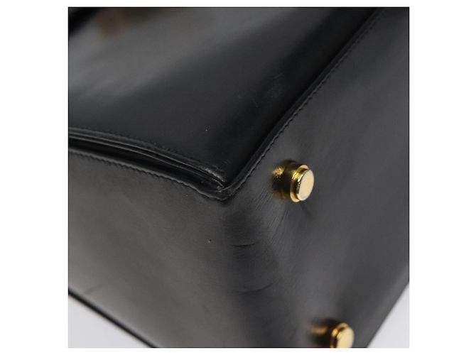 Bolsa de mão em couro preto e dourado Gancini da Salvatore Ferragamo Auth yk17898 - vista 15