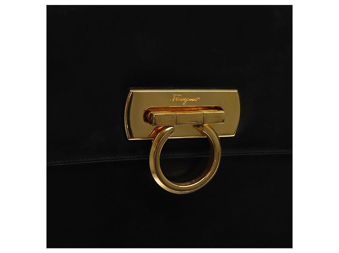 Bolsa de mão em couro preto e dourado Gancini da Salvatore Ferragamo Auth yk17898 - vista 18