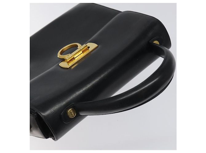 Bolsa de mão em couro preto e dourado Gancini da Salvatore Ferragamo Auth yk17898 - vista 6