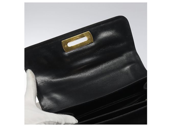 Bolsa de mão em couro preto e dourado Gancini da Salvatore Ferragamo Auth yk17898 - vista 9