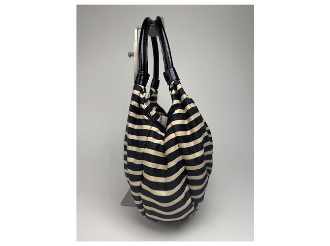 Vintage Kate Spade Canvas Tasche gestreift Schwarz - Ansicht 11