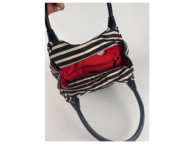 Vintage Kate Spade Canvas Tasche gestreift Schwarz - Ansicht 15
