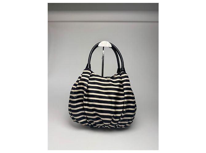 Vintage Kate Spade Canvas Tasche gestreift Schwarz - Ansicht 2