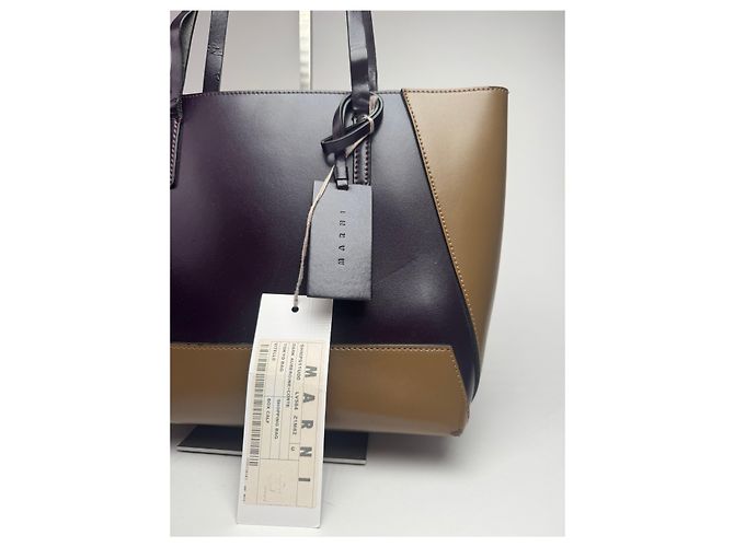 Vintage Marni Leder Tasche lila khaki - Ansicht 3
