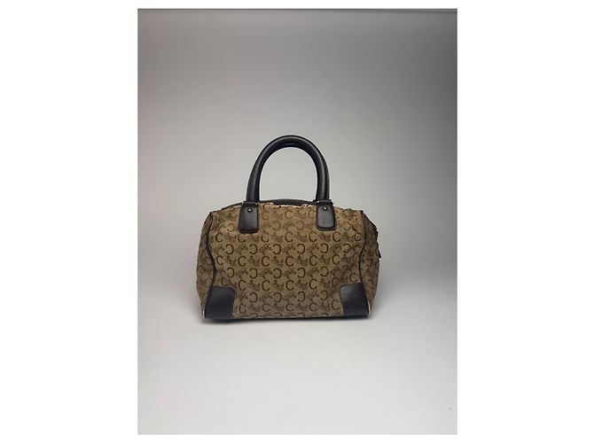 Céline Vintage Celine Paris Macadam Monogramm Canvas Leder Tasche schwarz kamel - Ansicht 10