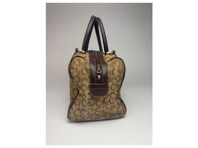 Céline Vintage Celine Paris Macadam Monogramm Canvas Leder Tasche schwarz kamel - Ansicht 11