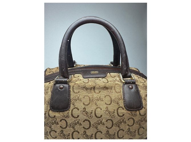 Céline Vintage Celine Paris Macadam Monogramm Canvas Leder Tasche schwarz kamel - Ansicht 13