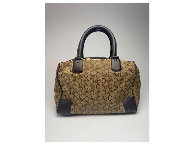 Céline Vintage Celine Paris Macadam Monogramm Canvas Leder Tasche schwarz kamel - Ansicht 2