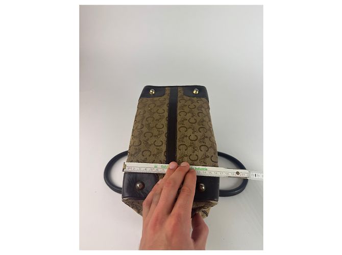 Céline Vintage Celine Paris Macadam Monogramm Canvas Leder Tasche schwarz kamel - Ansicht 3
