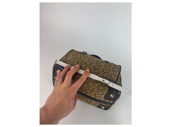 Céline Vintage Celine Paris Macadam Monogramm Canvas Leder Tasche schwarz kamel - Ansicht 5