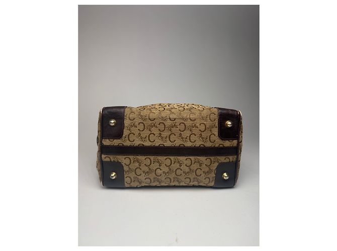 Céline Vintage Celine Paris Macadam Monogramm Canvas Leder Tasche schwarz kamel - Ansicht 6