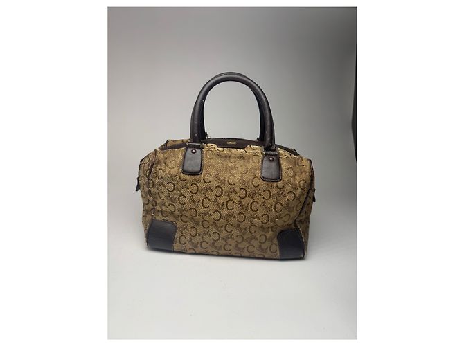 Céline Vintage Celine Paris Macadam Monogramm Canvas Leder Tasche schwarz kamel - Ansicht 7