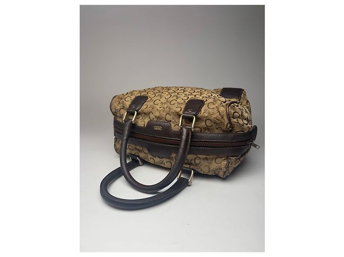 Céline Vintage Celine Paris Macadam Monogramm Canvas Leder Tasche schwarz kamel - Ansicht 8