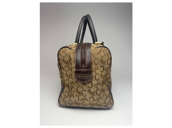 Céline Vintage Celine Paris Macadam Monogramm Canvas Leder Tasche schwarz kamel - Ansicht 9