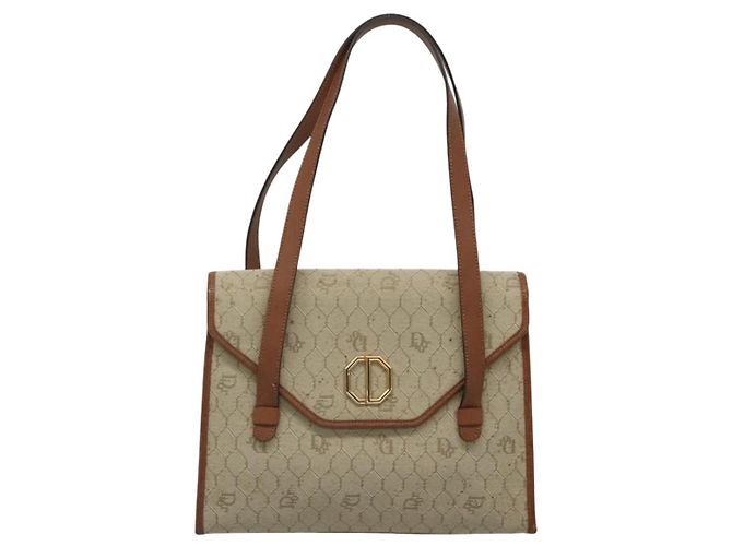 Borsa a spalla in tela a nido d'ape Christian Dior beige e oro Auth BA1146 D'oro - vista 13