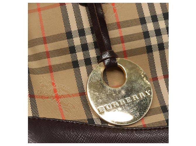 Borsa a mano in tela beige e marrone con motivo Nova Check di BURBERRY Auth 117714 - vista 10