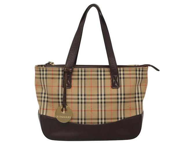 Borsa a mano in tela beige e marrone con motivo Nova Check di BURBERRY Auth 117714 - vista 13