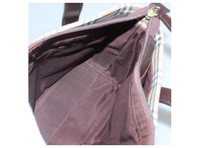 Borsa a mano in tela beige e marrone con motivo Nova Check di BURBERRY Auth 117714 - vista 17