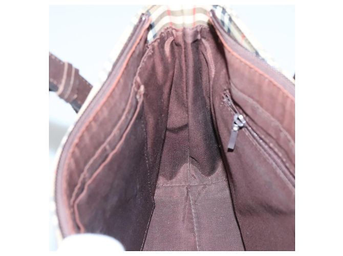Borsa a mano in tela beige e marrone con motivo Nova Check di BURBERRY Auth 117714 - vista 18