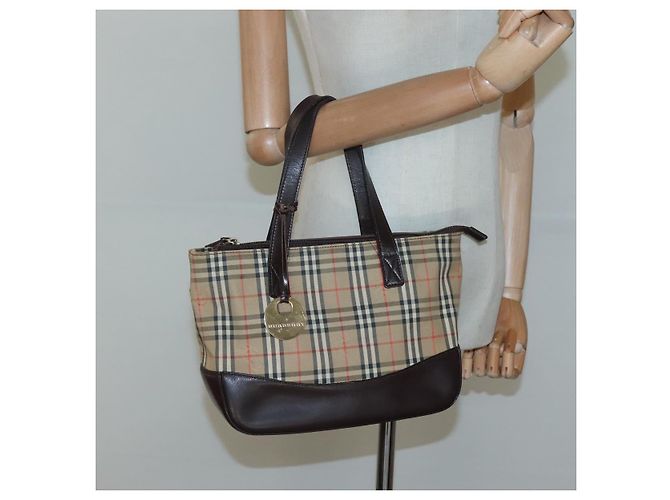 Borsa a mano in tela beige e marrone con motivo Nova Check di BURBERRY Auth 117714 - vista 25