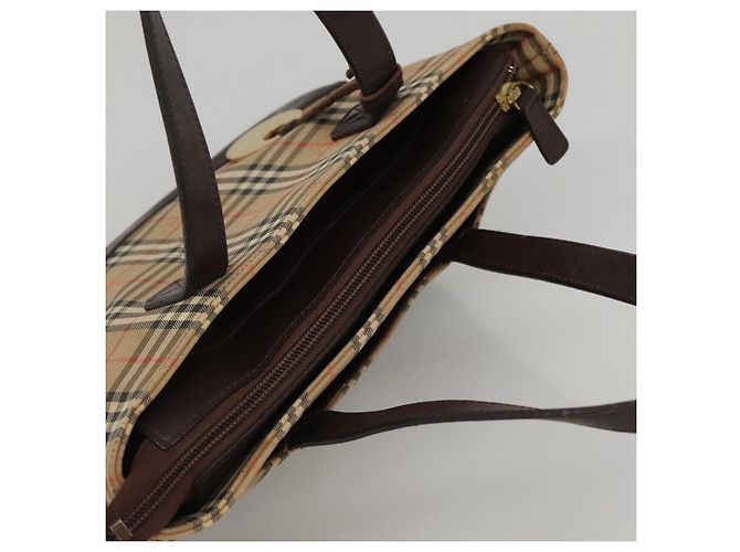 Borsa a mano in tela beige e marrone con motivo Nova Check di BURBERRY Auth 117714 - vista 6