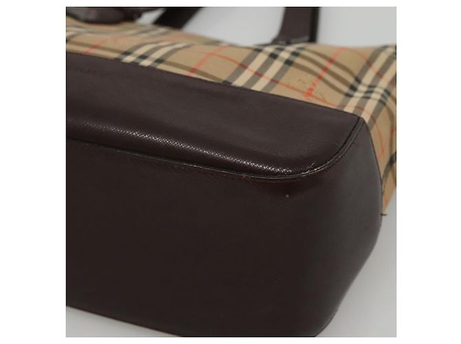 Borsa a mano in tela beige e marrone con motivo Nova Check di BURBERRY Auth 117714 - vista 9
