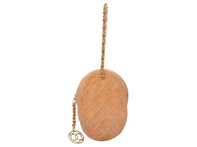 CHANEL Borsa a Mano Matelassé Catena Camoscio Arancione Oro CC Auth 116417 D'oro - vista 13