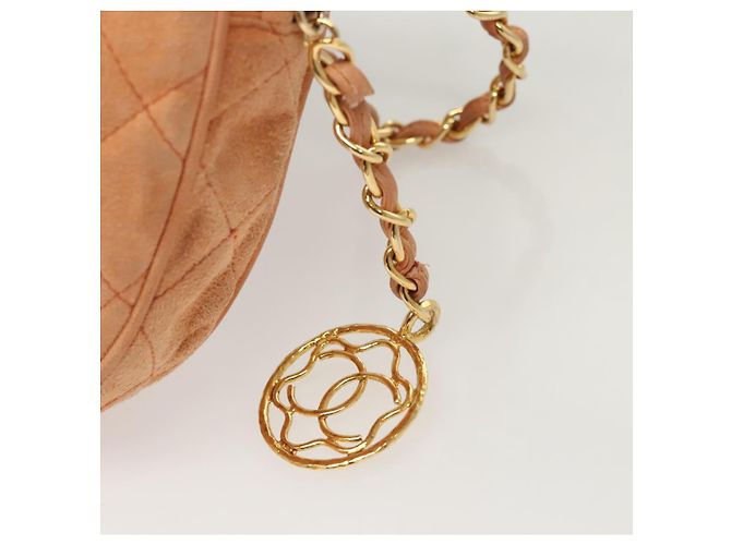 CHANEL Borsa a Mano Matelassé Catena Camoscio Arancione Oro CC Auth 116417 D'oro - vista 9