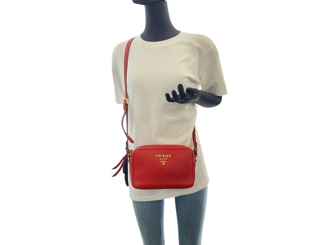 Borsa a spalla in pelle rossa Prada - vista 5