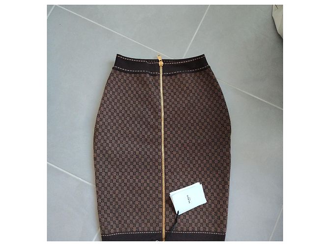 Falda Balmain marrón de lana y poliamida talla 36 Castaño - vista 2