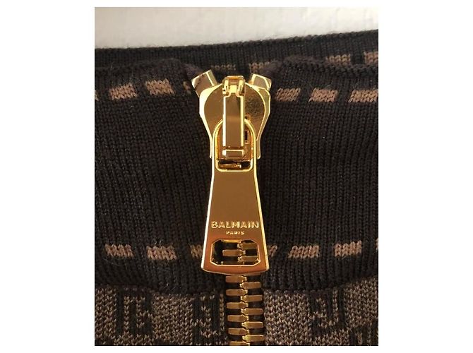 Falda Balmain marrón de lana y poliamida talla 36 Castaño - vista 4