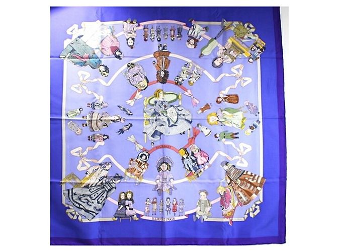 Hermès Cachecol de seda Hermes Carré 90 HELLO DOLLY Azul Roxo - vista 2