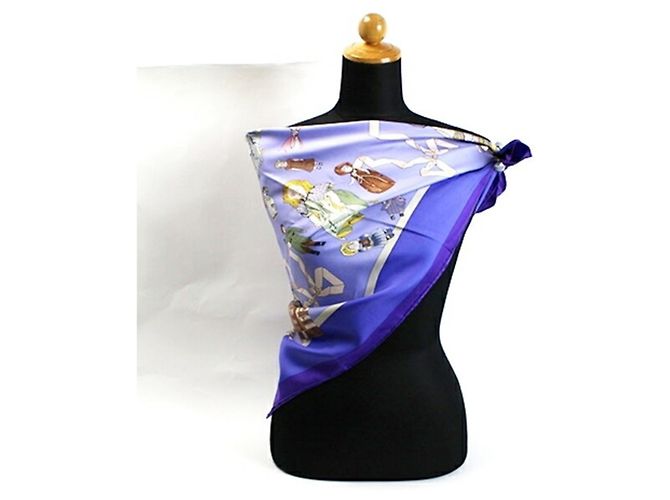 Hermès Cachecol de seda Hermes Carré 90 HELLO DOLLY Azul Roxo - vista 3