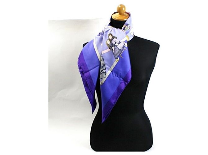 Hermès Cachecol de seda Hermes Carré 90 HELLO DOLLY Azul Roxo - vista 4