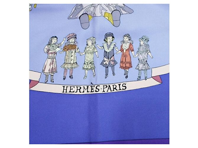 Hermès Cachecol de seda Hermes Carré 90 HELLO DOLLY Azul Roxo - vista 6
