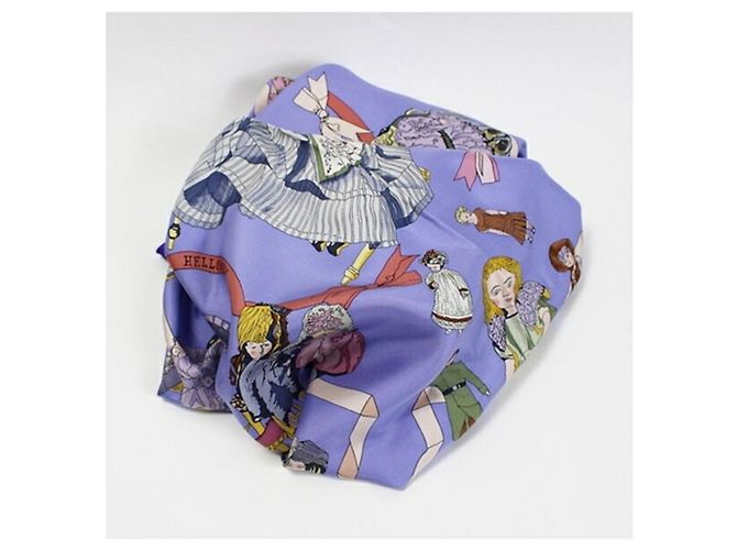Hermès Cachecol de seda Hermes Carré 90 HELLO DOLLY Azul Roxo - vista 7