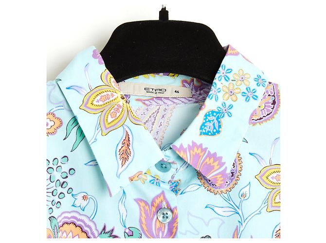 Etro Top FR42 Azul bebé Blusa de Popelín con estampado Paisley UK14 US12 - vista 3
