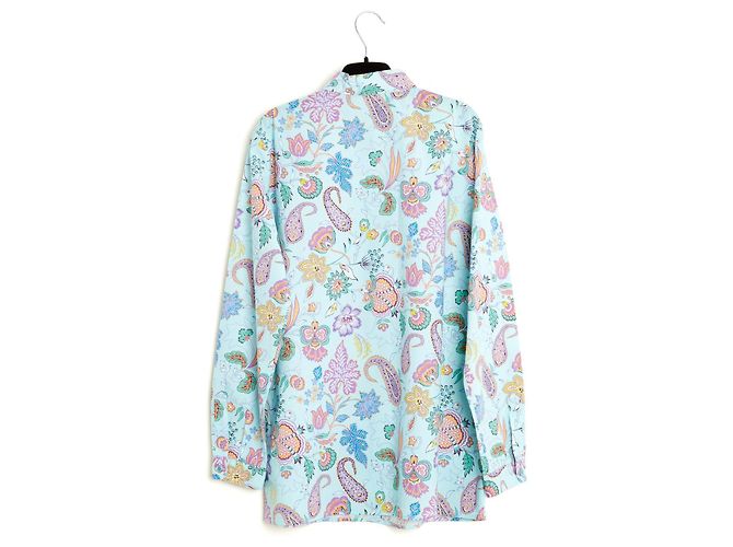 Etro Top FR42 Azul bebé Blusa de Popelín con estampado Paisley UK14 US12 - vista 4