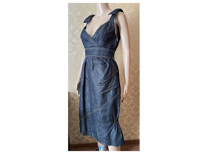 Vestido Louis Vuitton Azul de Algodón 38FR - vista 9