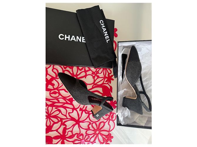 Cambon Chanel Slingback Pumps Denim Grau - Ansicht 2